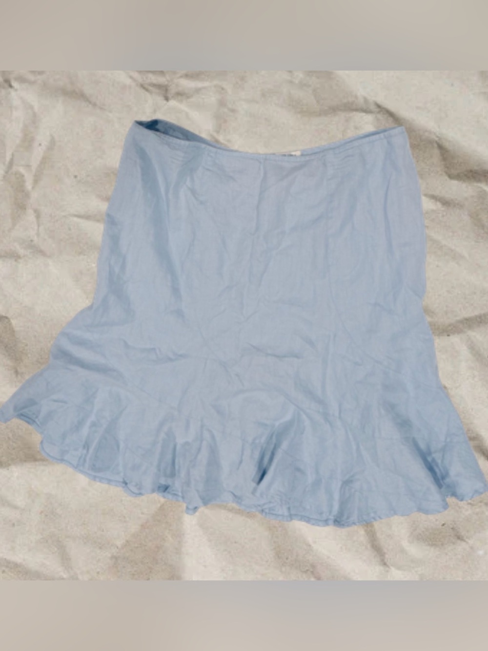Vintage Old Navy 100% Linen Blue Ruffle Hem Midi Skirt Size 8 Spring 2004